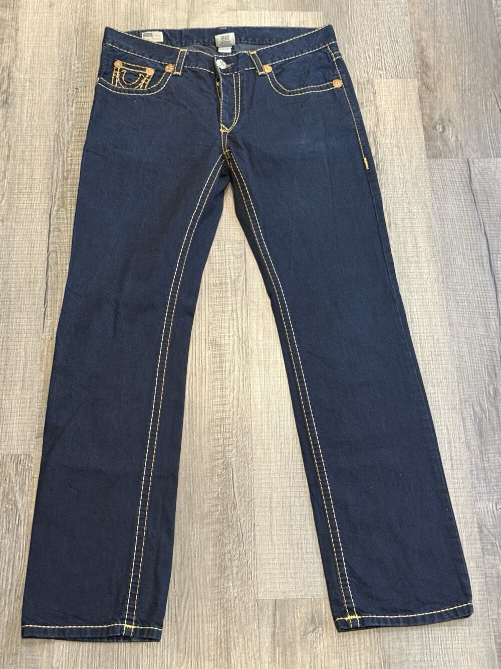 Vtg True Religion Bobby Super T Jeans Button Fly Orange Thick Stitch Size 36x36